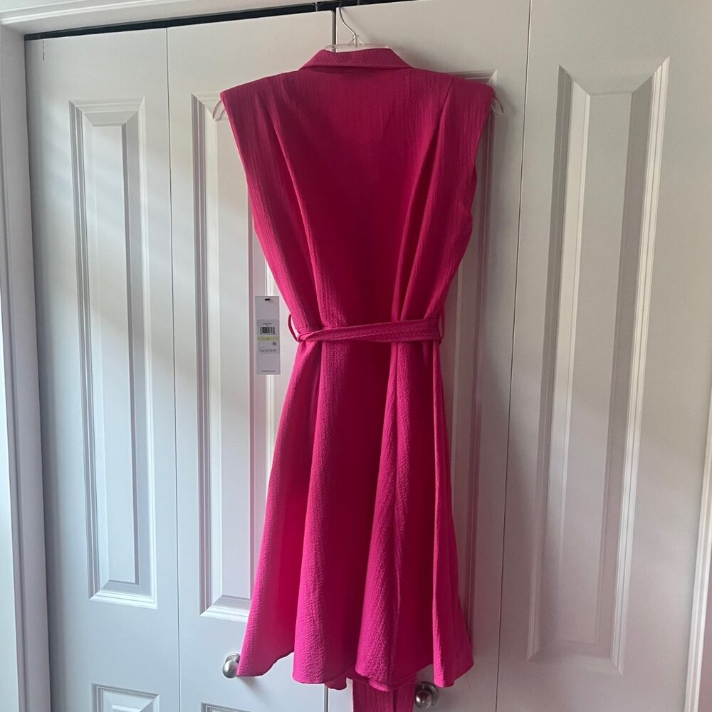 NWT Calvin Klein Sleeveless Collared A-line Belted Dress, Barbie Pink, Size 4 - Picture 5 of 9